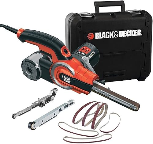 BLACK+DECKER Bandschleifer - geeignet für vielseitige Einsatzmöglichkeiten wie dem Säubern von Schlüssellöchern, Gestalten von Holz, Schleifen gewölbter Flächen und Klingen u.v.m. KA902EK-QS - Cheap-Us