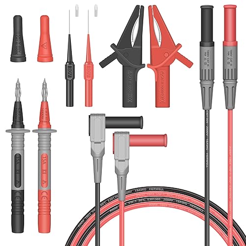 HANDSKIT Messleitungen für Multimeter, Messleitungen mit silikonisolierten Verlängerungskabeln, Testverlängerung Flexibele Spezialitäten Multimeter Zubehör Set, Multimeter krokodilklemmen, Prüfspitzen - Cheap-Us