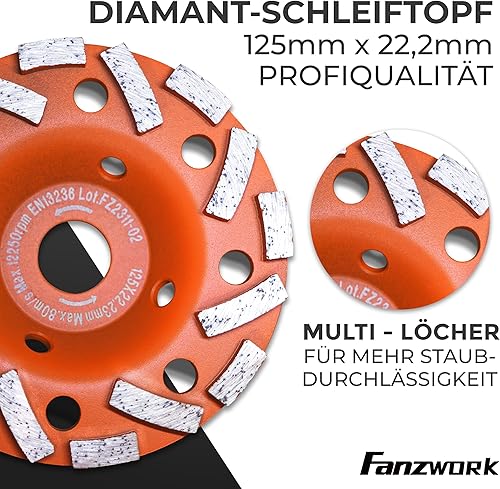 FANZWORK Absaugaufsatz Absaughaube für Winkelschleifer inkl. 125 mm Diamantschleiftopf PROFI QUALITÄT – Bürsten auswechselbar – 99% universal passend – verstärkter Adapterring – M14 Adapter… - Cheap-Us