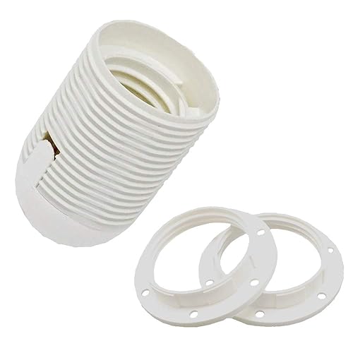 Fassung E27 Thermoplast Weiß mit Gewindemantel und Aufsteckkappe M10x1 + 2x Schraubring Lampen-Fassung steckbar SET - Cheap-Us