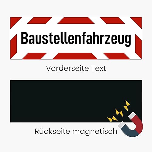 Baustellenfahrzeug Magnetschild (32x10 cm groß) (2 Größen) - Magnetisches Schild passend für jedes Auto auf der Baustelle - Magnetfolie als Alternative zu Aufkleber - Wetterfest und UV-beständig - Cheap-Us