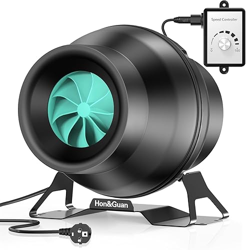 Hon&Guan Regelbar Rohrlüfter 100mm Leise mit Geschwindigkeitsregler, Rohrventilator Starker Winddruck 945Pa IP44 Wasserdichter mit EU-Stecker (ISO1940 Klasse G6.3 Ausgewuchtet) - Cheap-Us