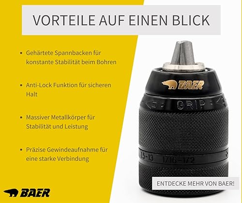 BaerCoil BAER Multi Schnellspannbohrfutter, 1,5-13,0 mm, 1/2-20UNF, Bohrfutter, Bohrkopf, Hochpräzisionsbohrfutter für Handbohrmaschinen, Spannfutter - Cheap-Us