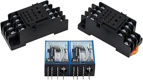 Tiardey 2PCS HH54P AC 24V Spulenleistungsrelais 14Pin 5A 4PDT LED-Anzeige Elektromagnetisches Leistungsrelais Wechsler mit Sockel, mit DIN-Schiene geschlitztes Aluminium - Cheap-Us