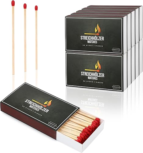 Nordstern Streichhölzer Lang 10er Pack á 50 Stück - Zündhölzer zum anzünden von Kerzen oder als Kaminanzünder - Sicherheitszündhölzer mit Schachtel - 10 cm Kaminhölzer - Cheap-Us