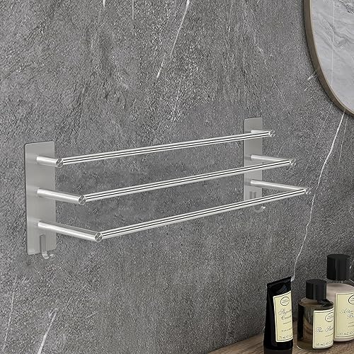 Vista Handtuchhalter 3 Stangen ohne Bohren 75cm SUS304 Edelstahl Selbstklebende Handtuchhalter Silber Badezimmer Handtuchhalter mit Zwei Haken für Küche, Bad, Schlafzimmer Silber - Cheap-Us