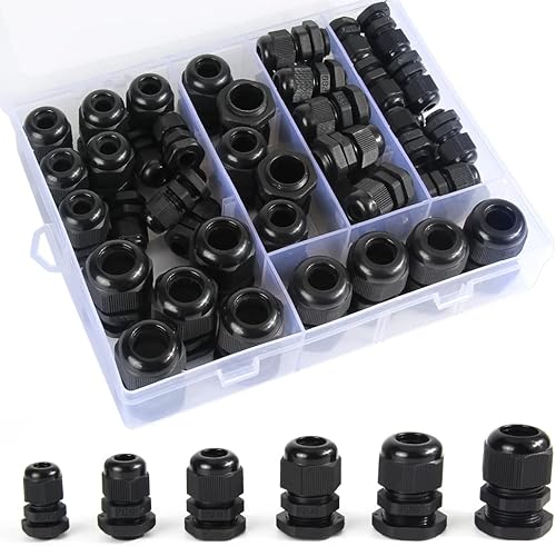 50 Stück Verstellbare Wasserdichte Kabelverschraubung Set, einstellbare 3-16 mm Kabelanschlüsse PG7 PG9 PG11 PG13.5 PG16 PG19，IP68 Kabelverschraubungen Schwarz mit Gegenmutter Kunststoff - Cheap-Us