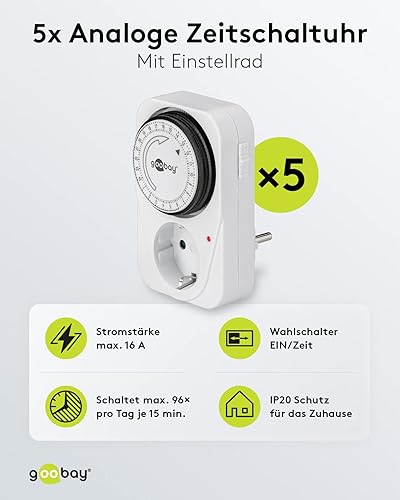 Goobay 55539 Analoge Zeitschaltuhr Steckdose 3500W Mechanische Schaltuhr Zeitschalter für Steckdose Timer Analog 15 Min. Intervall Timer innen 3er Set - Cheap-Us