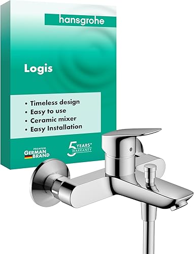 hansgrohe Logis - Badewannenarmatur Aufputz für 2 Verbraucher, Mischbatterie Badewanne mit Auslauf Länge 19,4 cm, Einhebelmischer Wanne, Chrom, 71400000 - Cheap-Us