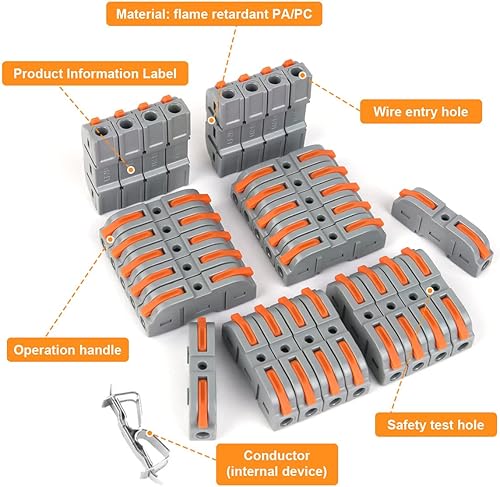 Flintronic Kabelverbinder, 34 Stück Verbindungsklemmen, SPL-1 mit Betätigungshebel, 4mm² Leiter Klemme, Elektrische Anschlussblöcke,Aktualisierte Versionen Können Frei kombiniert Werden SPL2-5 - Cheap-Us