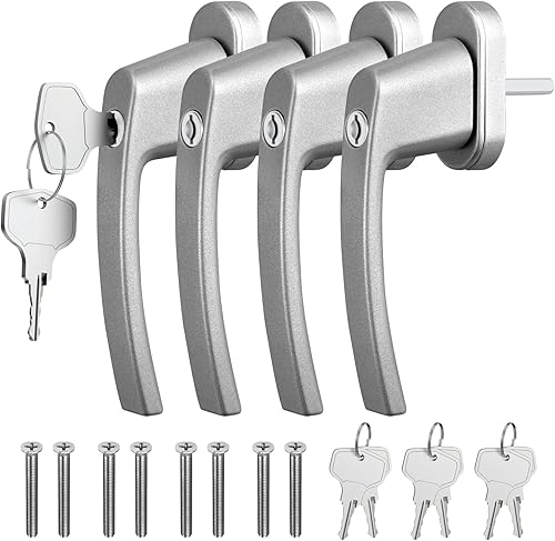 GETLITOOL Fenstergriffe Abschließbar, 4 Stück Fensterschloss Aluminium mit Schlüsseln, Sicherheitsfenstergriff in Stiftlänge 35mm, Kindersicherung Fenstersicherung für Fenstertür Heimsicherheit-Grau - Cheap-Us