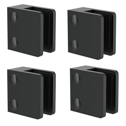 Sellon24® Glashalter 4 Stück Zamak Glasklemme Zink RAL 9005 Geländer Schwarz 45x45 mm Eckig Anschluss flach (Schwarz 8,76 mm) - Cheap-Us