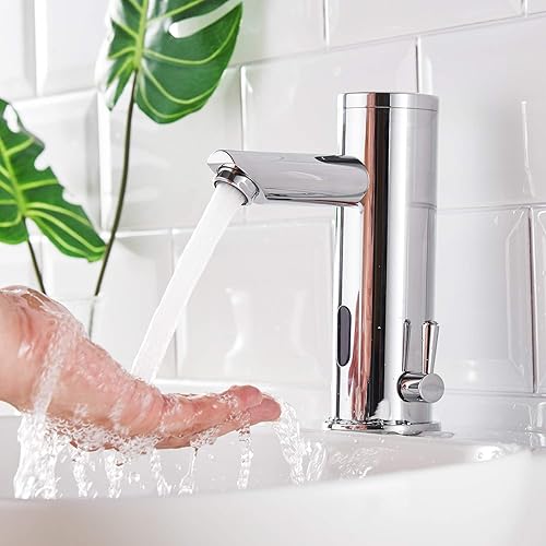 AIMADI Infrarot Sensor Wasserhahn Automatisch Mischbatterie Induktion Badarmatur Waschtisharmatur Handwaschbecken Chrom - Cheap-Us