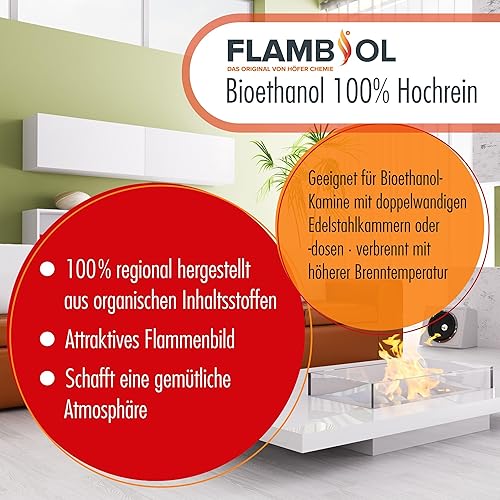 10 L FLAMBIOL® Premium Bioethanol 100% für Ethanol Kamin, Ethanol Feuerstelle, Ethanol Tischfeuer und Bioethanol Kamin (2 x 5 L) von Höfer Chemie - Cheap-Us