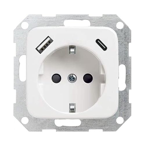 230 V Steckdose mit USB-A & USB-C, max. 3.400 mA, Wandsteckdose Unterputz, passend für BUSCH-JAEGER Reflex SI 214, Alpinweiß, Weiß - Cheap-Us