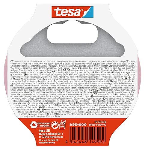 tesa Malerband TAPETEN – Dünnes Abdeckband für präzises Abkleben – geeignet für empfindlichen Oberflächen im Innenbereich – 2x 25 m x 25 mm - Cheap-Us