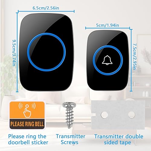 VFANDV Funkklingel, Steckdosen-Funkklingel Wasserdicht Drahtloses Türklingel Funk Türklingel, Wasserdichte Türklingel, 300 m Funkreichweite Haustürklingel mit 60 Melodien, 5 Lautstärkestufen (Schwarz) - Cheap-Us