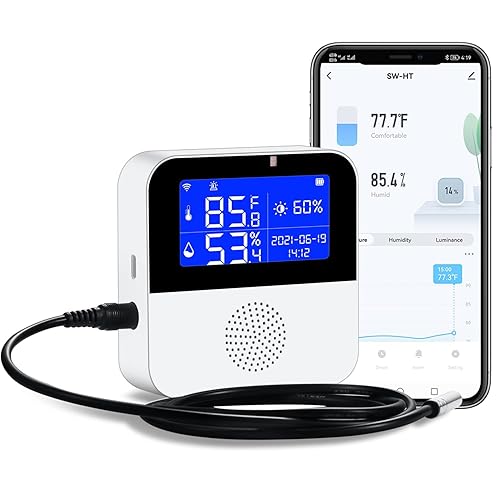 WiFi Temperature Sensor with Waterproof External Probe,Tuya Smart Temperature Humidity Monitor with Backlight LCD Display,Buzzer Alarm &App Notification Alert,Remote Monitor for Incubator Wine Cellar - Cheap-Us