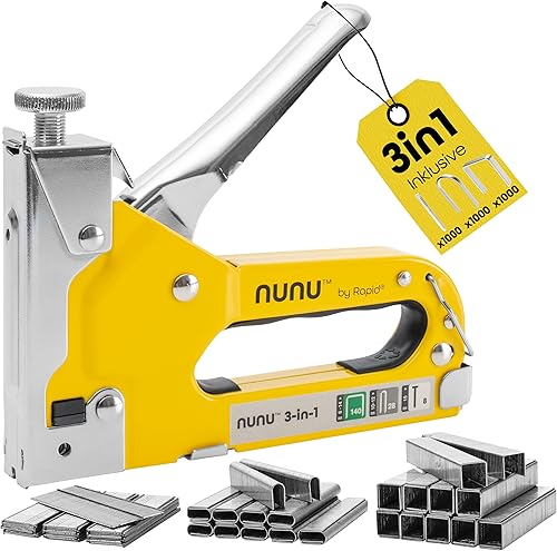 Rapid NUNU 3-in-1 Handtacker, Set mit 3.000 Klammern und Nägel, Tacker für Holz, DIY-Tackerpistole für Teppiche & Möbel, Upcycling, einstellbare Schlagkraft und ergonomisches Design - Cheap-Us
