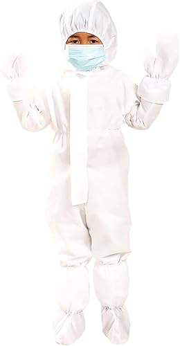 VALICLUD Einweg-Overall für Kinder, mit elastischen Handgelenken, Knöcheln und Kapuze, Nicht porös, Staublüftung, Weiß, mit Handschuh und Schuhabdeckung - Cheap-Us