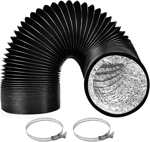 ZIGefofo Abluftschlauch Schwarz 150mm Länge 3m Aluminium Aluflexschlauch Flexibel PVC Alurohr Schlauch mit 2 Schlauchschelle Edelstahl für Klimaanlagen Wäschetrockner Abzugshaube Mobile Klimaanlage - Cheap-Us