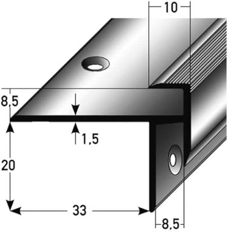 PROVISTON | Laminat-Treppenkante | Aluminium eloxiert | Silber | Breite 10 mm | Höhe 8.5 mm | Länge 1000 mm | Gebohrt | Treppenkantenprofil | Treppenwinkel | Winkelprofil | Kombiwinkel | 1 Stück - Cheap-Us