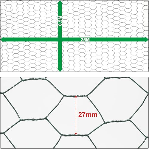 Eulenke Sechseckgeflecht Maschendrahtzaun - Verzinkt mit Beschichtung, Kaninchendraht, Drahtzaun, Hasendraht - Sechseck Drahtgitter Maschenweite 27 mm, Höhe 100 cm, Länge 10 m - Grün - Cheap-Us