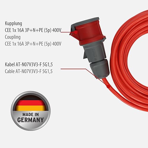 Brennenstuhl BREMAXX CEE Verlängerungskabel IP44 (10m Kabel, AT-N07V3V3-F 5G1,5, mit CEE Stecker und Kupplung, für außen, einsetzbar bis -35°C, Made in Germany) rot - Cheap-Us