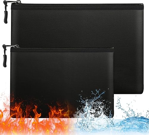 2 Stück Feuerfeste Dokumententasche A4/A5,Feuerfeste Geldtasche,Feuerfeste Wasserdicht Tasche (17cm*28cm,24cm*34cm) für Passport,Dokumente,Rechnungen,Bargeld (Stil 1) - Cheap-Us