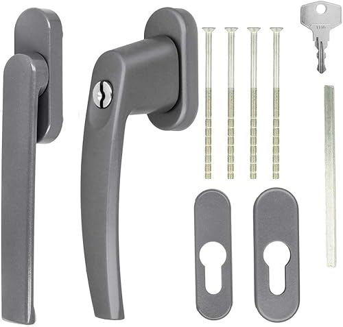 Alu Terrassentürgriff Paar mit Rosetten - Flachgriff für Rollladen - abschließbar, Farbe:Creme RAL 9001 - Cheap-Us