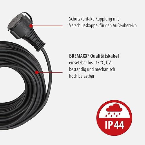 Brennenstuhl BREMAXX Verlängerungskabel (15m Kabel in schwarz, für den kurzfristigen Einsatz im Außenbereich IP44, einsetzbar bis -35 °C, öl- und UV-beständig) - Cheap-Us