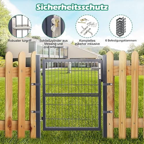 Daromigo Metall Gartentor, 120x100 Gartentür aus verzinktem Stahl, inkl. Griff, Schloss und 3 Schlüsseln, Robust Zauntor Hoftor, Zauntür Gartenzaun, Anthrazit - Cheap-Us