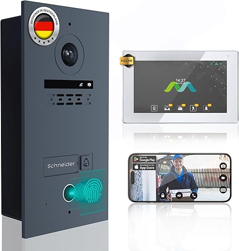 MATHFEL 2-Draht-Bus WLAN Video-Türsprechanlage – 7-Zoll Full HD Touchscreen, 170° Kamera, Fingerprint, Gegensprechanlage für 1-Familienhaus, wetterfest IP65, Türklingel mit App-Steuerung - Cheap-Us