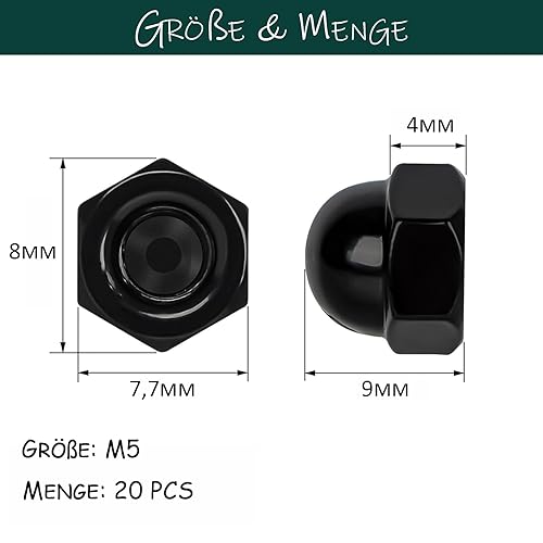 ORTAVA 10 Stück Hutmuttern M8 Edelstahl, Kappenmuttern DIN1587 Hohe Form Edelstahl A2 V2A Sechskant Hutmuttern für Schrauben Gewindestangen & Gewindebolzen (Schwarz) - Cheap-Us