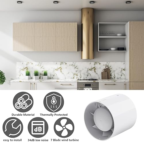 Milduall Kanal Rohrventilator 100mm, Inline-Abluftventilator Kanalventilator Rauchabzug Rohrlüfter 130m³/h, 34dB Leise für Bad Küche Gewächshaus Zelt Garage - Cheap-Us