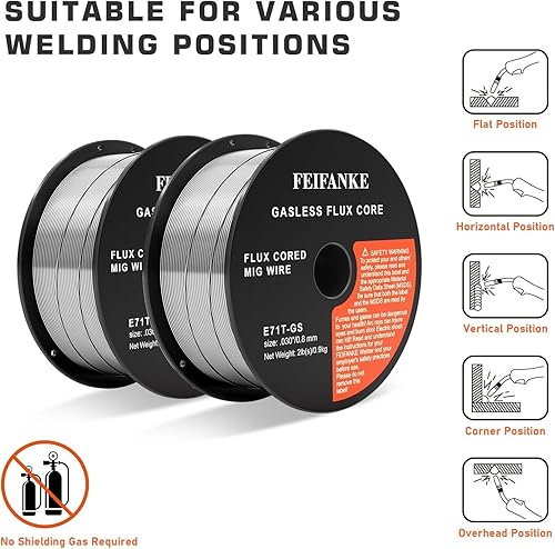 FEIFANKE Fülldraht Ohne Gas 0.8MM, 2KG - E71T-GS Universal Schweißdraht MIG MAG Drahtrolle D100 für Schweißgerät, 2 Rollen - Cheap-Us