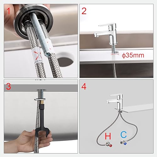 Ibergrif Wasserhahn Bad Einhebelmischer Chrom - Waschtischarmatur mit Wassersparfunktion, Anti-Fingerabdruck, Leichte Installation & Kalt/Warmanschluss, Modell M11057 - Cheap-Us