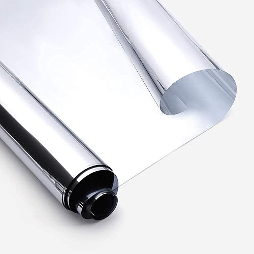 A/A Rove Spiegelfolie, Sonnenschutz-Fensterfolie, Wärmedämmung, selbstklebend, rückstandslos, reflektierend, UV-Schutz, Innen- oder Außenfenster, Dachfenster für Zuhause und Geschäft, Silber, 60 x 40 - Cheap-Us