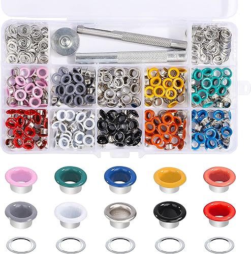 300 Stück 5mm Ösen Kit Mehrfarbig Metallösen Set mit Installation Werkzeuge Geeignet für Schuhe Kleidung Taschen Canvas Leder DIY Handwerk Projekt (10 Farben) - Cheap-Us