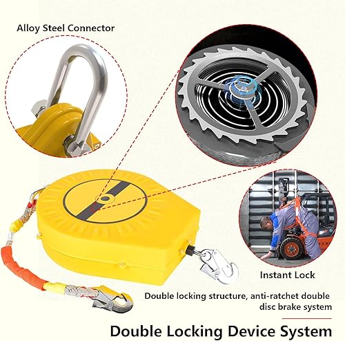 BOVDC Höhensicherungsgerät Absturzsicherung 3-20m, Absturzsicherung Einziehbar Grün/Gelb, Absturzsicherung Dach mit CE-Zertifikat, Klettern Sicherungsgerät Einziehbar(Grün, 5m) - Cheap-Us