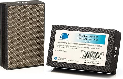Glass Polish PRO Diamant-Handschleifblock Körnung 120 zum Glätten, Abschleifen, Kantenbearbeiten und Polieren von Glas, Fliesen, Keramik, Marmor, Beton und Metall - 95 x 55 mm - Cheap-Us