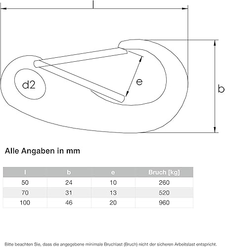 1 Stück 100mm Schnapphaken Edelstahl V4A Inox rostfrei 3 Größen Karabiner Schnapper Öse Auge - Cheap-Us