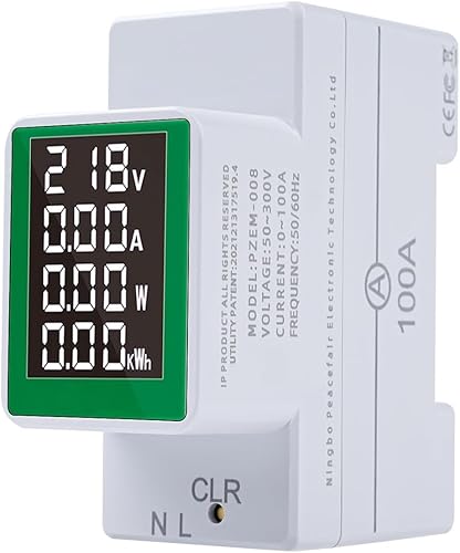 DEWIN Stromzähler, Hutschiene Wechselstromzähler PZEM-008 Elektrischer Energiezähler Digitaler Voltmeter Amperemeter Wattmeter für Heimstromkreismessung 100A AC 50-300V - Cheap-Us