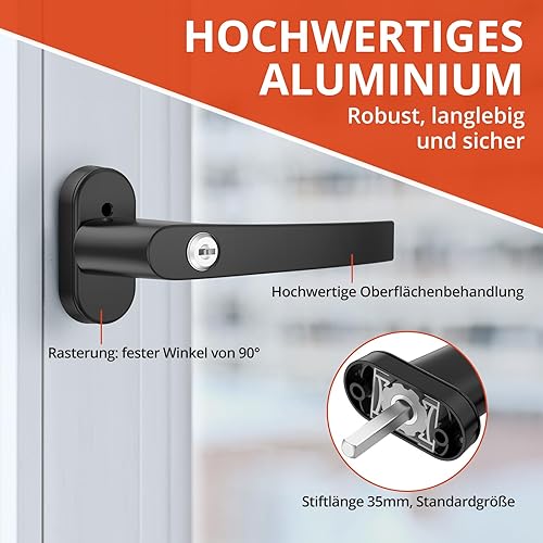 GETLITOOL Fenstergriffe Abschließbar, 4tlg Fensterschloss Aluminium mit Schlüsseln, Sicherheitsfenstergriff in Stiftlänge 35mm, Kindersicherung Fenstersicherung für Fenstertür Heimsicherheit-Schwarz - Cheap-Us