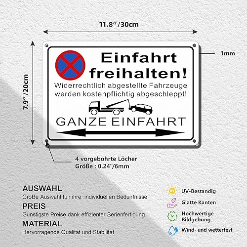 TAKULA Einfahrt Freihalten Schilder Ausfahrt Freihalten Schild(30 * 20CM Aluminium),Ein und Ausfahrt Freihalten Schild Parken Verboten Schild - Cheap-Us