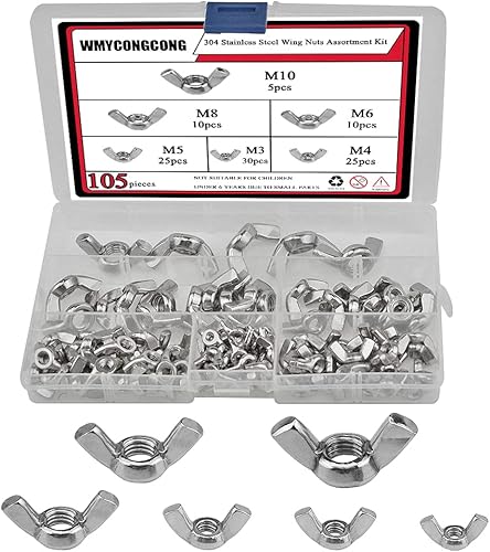 WMYCONGCONG 105 PCS Flügelmuttern Flügelmuttern Sortiment Satz M3 M4 M5 M6 M8 M10, 304 Edelstahl - Cheap-Us