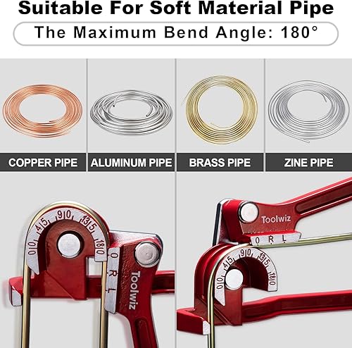 Toolwiz Rohrbiegegerät 3-in-1 Bremsleitung Biegewerkzeug 6-8-10 mm Rohrbieger 0-180 Grad manueller biegezange für Aluminium Messing Kupferrohr Dünnes Hohlrohr - Rot - Cheap-Us