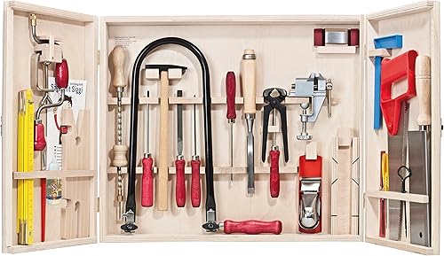 Pebaro 419A Profi-Laubsägeschrank, 31 Teile, komplettes Set im Holzschrank, Stahlwerkzeuge, Laubsägebogen made in Germany, Bohrmaschine, Basteln mit Holz, Laubsägen, Geschenkidee für Handwerker - Cheap-Us