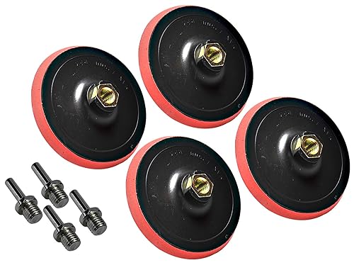 4 Stück HMH-Shop Schleifteller mit Klett 125 mm M14 inkl. Spanndorn für Bohrmaschine und Winkelschleifer - Cheap-Us