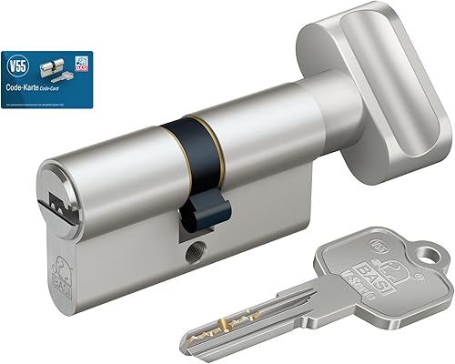 BASI | V55 Profil-Knaufzylinder K35/30 mm | Doppelzylinder für Hauseingangs- Wohneingangstüren | Zylinderschloss | 5 Wendeschlüssel & Codekarte | Pickingschutz & Anbohrschutz | Verschiedenschließend - Cheap-Us